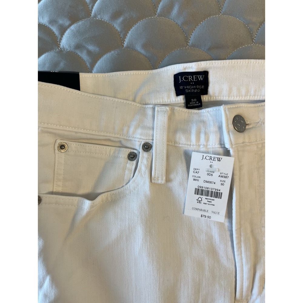 J Crew Factory NEW  10 Inch High Rise Skinny Straight Jeans White Sz 30  Raw Hem - Picture 2 of 7